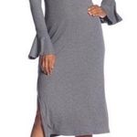 1. State Ribbed Bell Sleeve Midi Dress Grey XS Photo 0