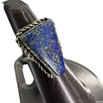 Boutique Lapis lazuli triangle semi-precious gemstone ring sterling silver plated 8 Photo 2