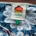 Farm Rio NWOT  Blue Palm Tree Rainbow Trim Bohemian Puff Sleeve Blouse Size Small Photo 2