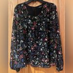 Madewell Sheer-Sleeve Ruffle Peplum Top Blouse in Black Finch Floral Size Large Photo 5