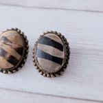 Vintage Clip On Earrings Patterned Oval Photo 4