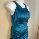 Signature By Sangria Halter Satin Peacock Teal Bodycon Cocktail Dress 14 XL Blue Photo 3
