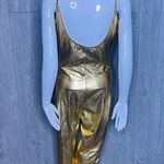 Gold metallic skinz tank top long pants jump suit fitted stretch extra large Size XL Photo 4