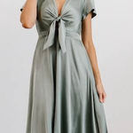 Baltic Born NWT  Poppy Midi Dress Womens M Satin Eucalyptus Sage Green Tie Front Photo 0