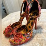 Iron fist LOCO KOKO PLATFORM HEELS Long Gone Orange Print w/ Charm on Strap sz 9 Photo 2