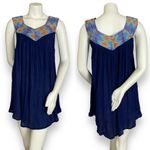 Handmade Tunic Mini Dress‎ Blue Floaty Diamond Pattern Ribbon Sleeveless Women Size M Photo 2