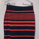Old Navy navy blue & red striped stretchy office pencil skirt Photo 2