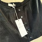 WAYF  crop top snap button down sleeveless tank shirt black shimmer smocked back Photo 3