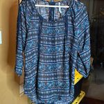 Wall Flower  Blue Floral Semi Sheer Lace Button Up Blouse Size XL Photo 0