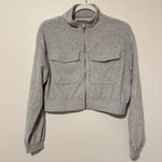 Aerie NWT  Groove-On Velour Cropped Full Zip Ribbed Sweatshirt Jacket XS Grey Photo 2