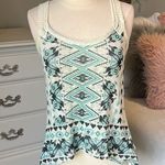 No Boundaries Tribal Aztec Tank Top Crochet Lace Cream Green Shirt Flowy Womens Small Photo 3