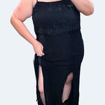 Kori America Black Boho Maxi Dress Crochet Trim Spaghetti Strap Festival Large Photo 0