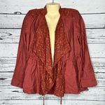 LOGO By Lori Goldstein Size 4 Pink - Floral Lace Trim Open Front Drape Jacket Photo 0