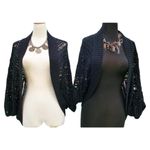 Cache Black Open Knit Jacket Top Shrug Banded Bottom Trim New Stretch $108 NWT Photo 3