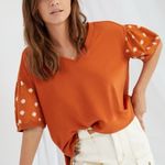 NWT Daily Practice Orange Puff Sleeve Polka Dot V Photo 0