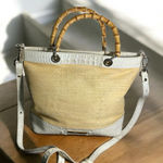 Brahmin  HAYDEN DAYDREAM BIJOU CROC EMBOSSED w/ woven raffia bamboo handles Photo 0