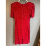 Laurence Kazar Vintage  Red Beaded Silk Short Sleeve Dress w/ Shoulder Pads Photo 4