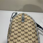 Michael Kors Bedford Satchel Handbag Blue Leather Trim MK Logo Canvas Photo 3