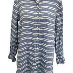 Garnet Hill 100% Linen Stripe Button Down Shirt Tunic Nautical Blue Petite Small Photo 0