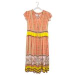 Gibson Latimer Gibson & Latimer Border Print Midi Dress Size Medium Tie Front Ruffle Orange New Photo 1