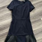 Club Monaco  Black Navy Dress 12 Mini Chic Leather Trim Cocktail Photo 1
