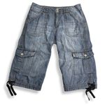 a.n.a  Bermuda Skimmer Cargo Shorts Womens 8 Drawstring Hem‎ Cotton Blue Denim Photo 0