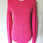 Ralph Lauren Fuchsia & Lime Cable Knit Cotton Crewneck Sweater Size Medium Photo 1