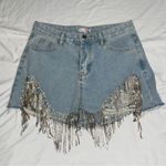 La’ Ros Rhinestone Fringe Cutoff Denim Jean Shorts Blue Size M Photo 0