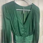 Anthropologie Sensual Plunge V-Neck Cinch Puff Sleeve Green Emerald Top size XS Photo 2