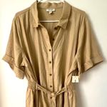 Womens XL Romper Shorts Linen Jumpsuit Classic Resort Elegant Preppy Boho Cruise Tan Photo 6