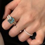 Light blue gem ring dainty ring pearl ring diamond ring cubic zirconia ring Photo 3