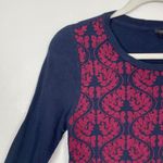 J.Crew Woman's Sz S Red and Blue Lace Front 3/4 Sleeve Scoop Neck T Shirt Photo 4