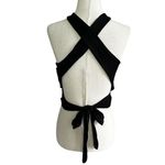 Moa Moa Black Tie Bow Cropped Tank Top Women Size Medium NWT | 48-27 Photo 1