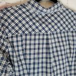 Garnet Hill  10 NAVY BLUE PLAID RUFFLE FRONT BUTTON DOWN BLOUSE TOP Photo 8