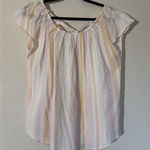 LC Lauren Conrad Lauren Conrad Pink Pleated Striped Gauzy Tie Back Blouse Shirt Top Womens Medium Photo 0
