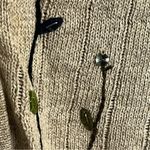 Vintage 90s Beige Linen Floral Cozy Cottagecore Knit Grandma Sweater Vest Small Tan Photo 2