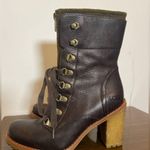 UGG  Fabrice Brown Leather Olive Wool High Calf Boots Size 7 1001267 RARE HTF Photo 2