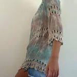 T Party Fashion Beige Teal Crochet Top Photo 4