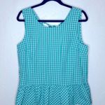 J.Crew Preppy Coastal Blue Green Gingham Bow Back Peplum Tank Top Photo 2
