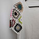 Emery Rose Top Blouse White Crochet Short Sleeves Colorful Cute Neutral Size M Photo 4