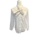 LAURA MAE Vintage White Blouse With Ascot Bow and Subtle Metalic Threads Size 12 Photo 1