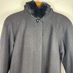 Vintage Donnybrook 100% Wool Women's 4 Black Trench Coat Genuine Rabbit Fur Hood Photo 3