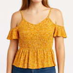 Hippie Rose NWOT  Golden Floral Short Sleeve Blouse w/ Cut-Out Detail Size Small Photo 0