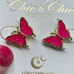 NWT Chic n Chic electric pink druzy butterfly post style earrings Gold Photo 1