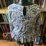 Lucky Brand  blue & yellow floral knit S long sleeve babydoll top Photo 1