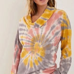 Pilcro  Anthropologie Angie Tie Dye Cowl Neck Yellow Thermal Tee Top Fall Cozy Photo 0
