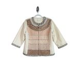 Chico's Women’s Embellished Jacket Tan Beige Embroidered 3/4 Sleeves Size 2 Photo 3