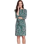 Boden Floral Kelly Green & Pink Four‎ Leaf Clover Sheath Belted Tie Dress US 6R Size 6 Photo 2