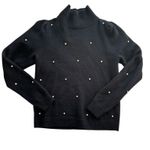 Milly  Crystal Embellished Turtleneck Merino Wool Blend Sweater Photo 2