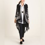 Chico's Chico’s women’s Black and White Printed tassel Cardigan size 1 medium Photo 1